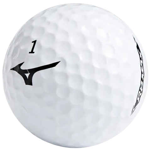 White golf ball with a black logo on a white background