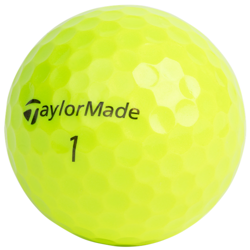 Yellow golf ball with TaylorMade logo on a white background