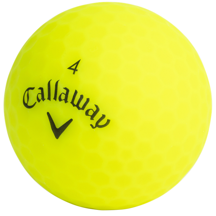 Yellow golf ball with Callaway logo on a white background