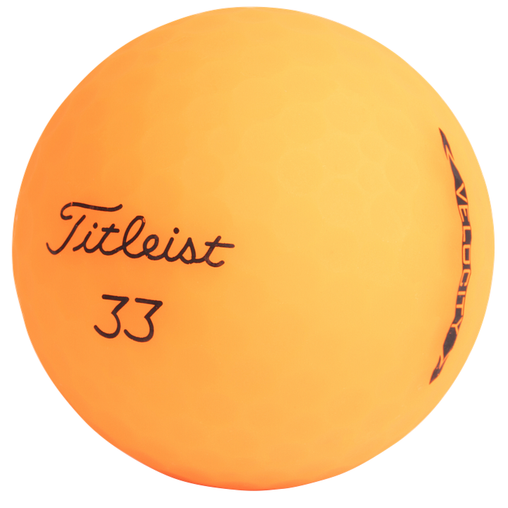 Orange golf ball with 'Titleist' branding on a white background