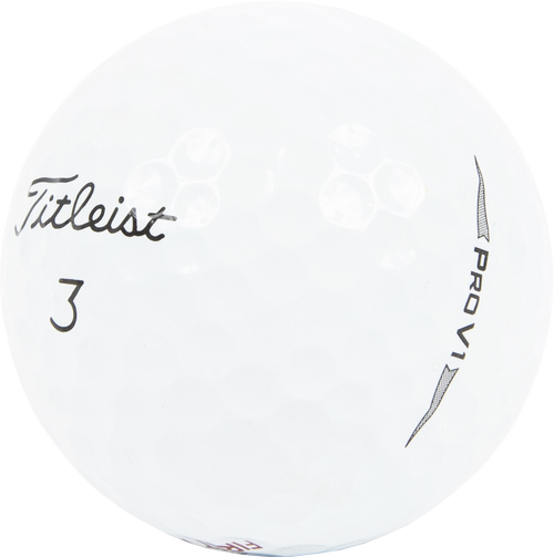 close up of a used and recycled titleist pro v1 golf ball