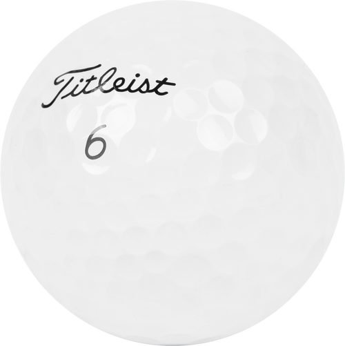 close up of a used and recycled titleist golf ball