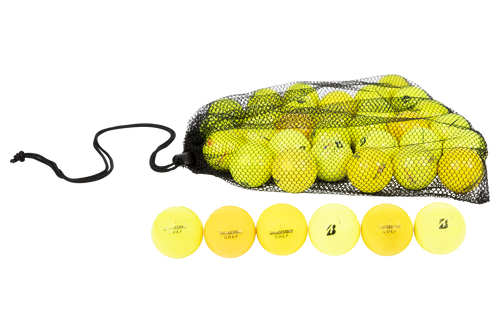 yelllow e6 bridgestone golf balls in a black mesh bag