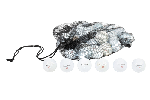 taylormade project a used golf balls in black mesh bag