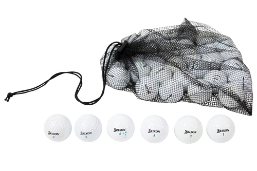 recycled srixon soft feel golf balls in black mesh bag